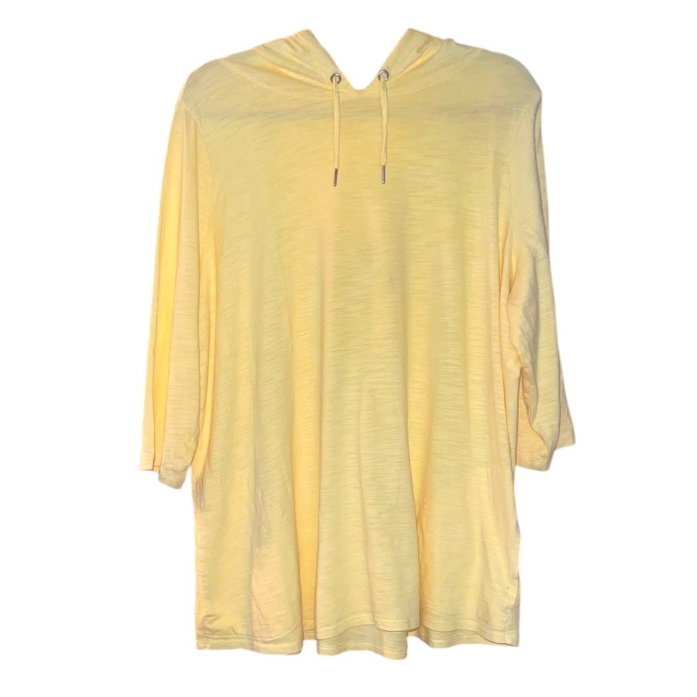 Belle by Kim Gravel Slub Knit 3/4- Sleeve Hoodie. Yellow. Size 2X